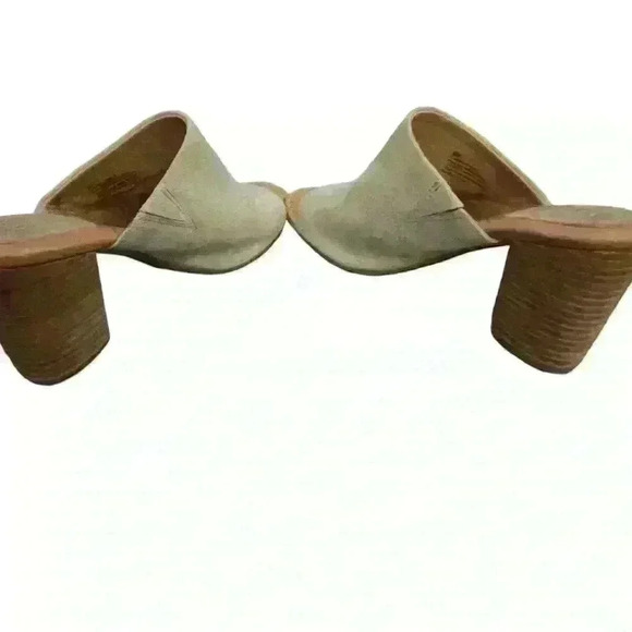 Born Bima cream clogs suede mules 3" heel peep toe casual women size 8M EUC - Picture 4 of 6
